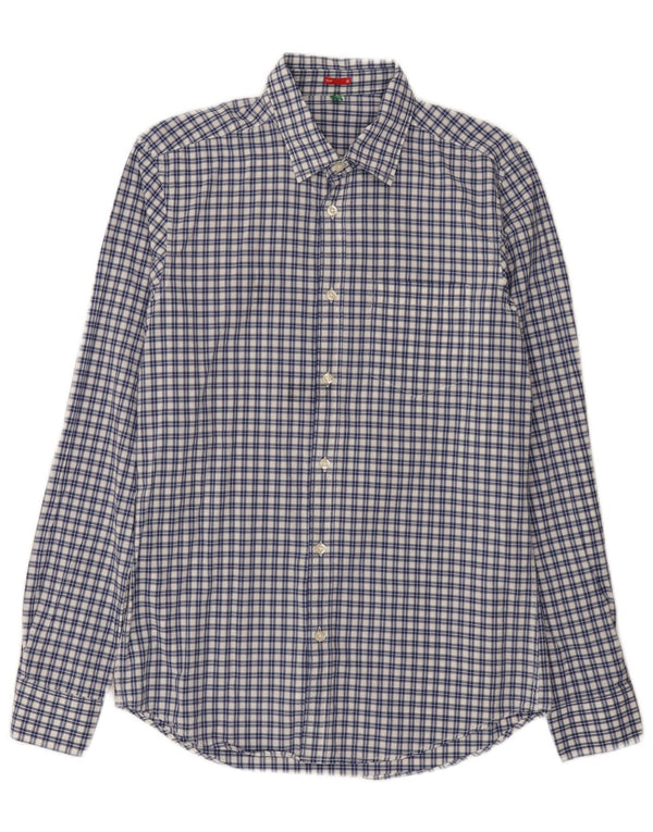 Camicia slim da uomo Benetton in cotone a quadri blu medio