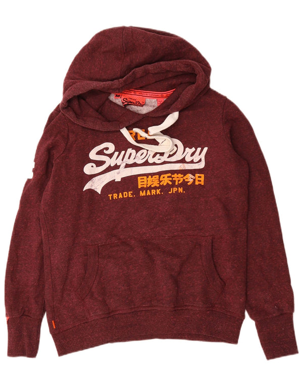Felpa con cappuccio grafica da donna Superdry UK 14 Cotone chiazzato bordeaux medio