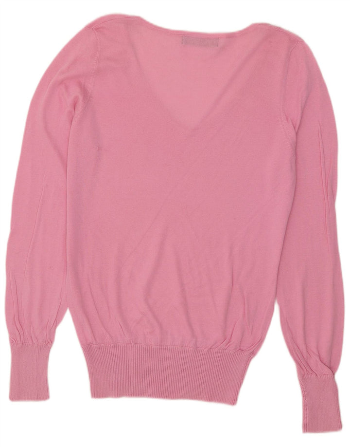 Maglione maglione con scollo a V da donna Zara UK 14 cotone rosa medio