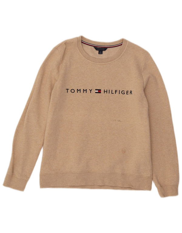 Felpa grafica da donna Tommy Hilfiger Maglione UK 14 Cotone beige medio