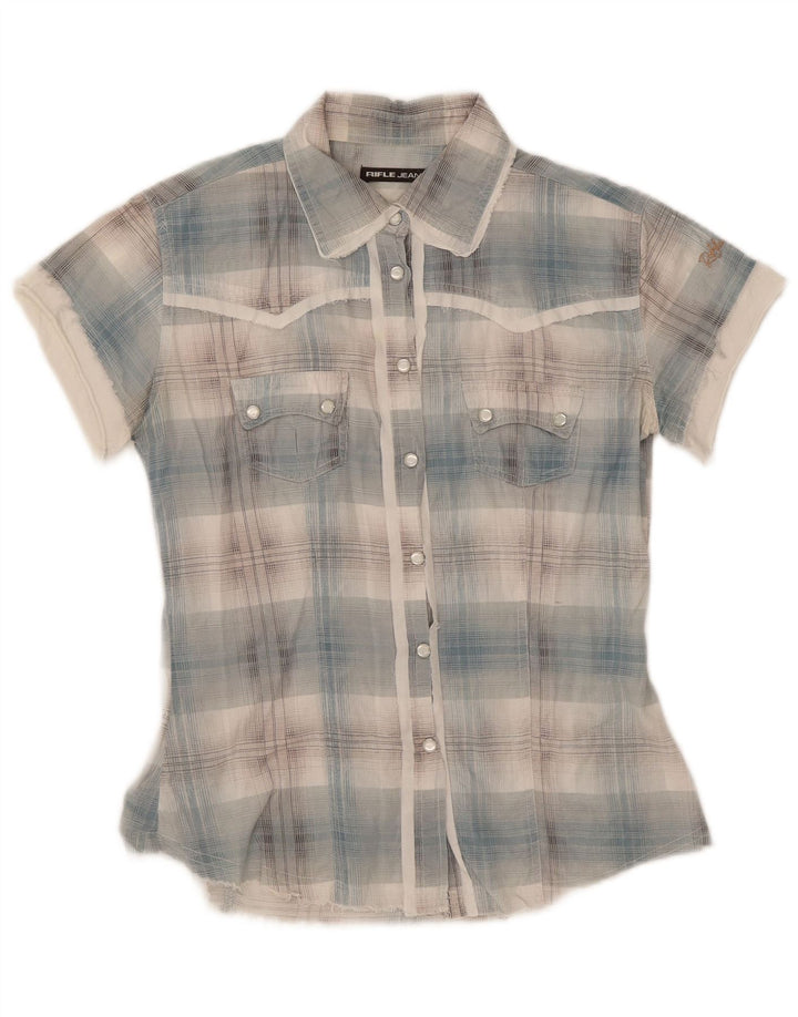 Camicia a maniche corte da donna Rifle UK 12 a quadri blu medio
