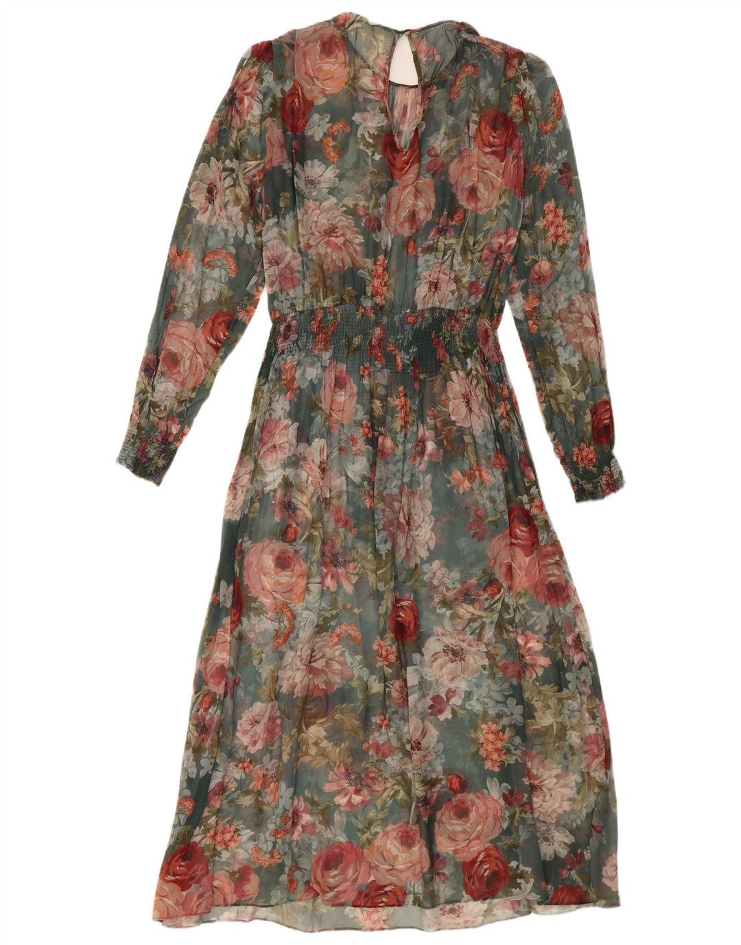 Abito maxi a maniche lunghe da donna VINTAGE UK 12 floreale multicolore medio