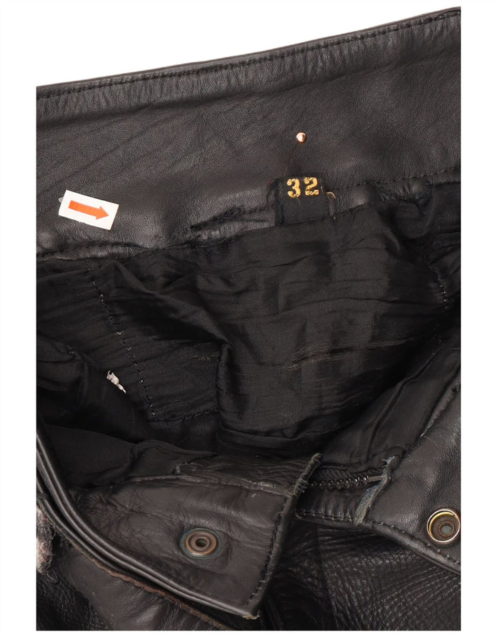 Pantaloni in pelle da motociclista da uomo VINTAGE W32 L23 neri