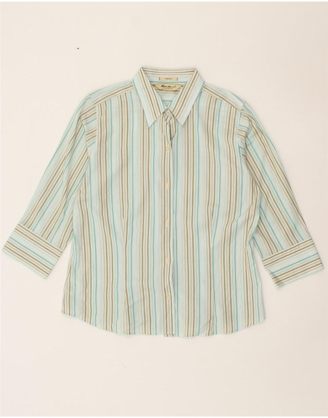 EDDIE BAUER Womens 3/4 Sleeve Shirt UK 16 Large Multicoloured Striped Vintage Eddie Bauer and Second-Hand Eddie Bauer from Messina Hembry 
