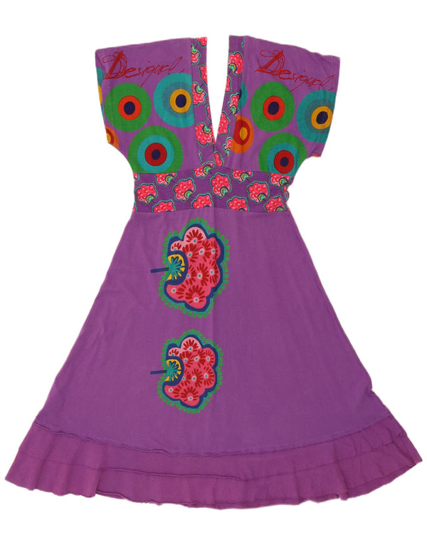Desigual Abito impero con grafica a pipistrello da donna UK 12 Cotone viola medio