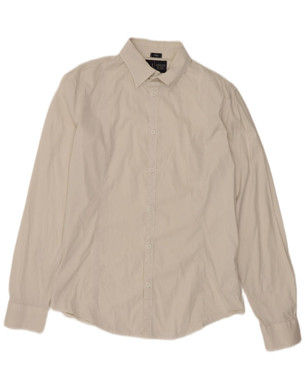 Camicia aderente da uomo Armani Jeans grande in cotone bianco