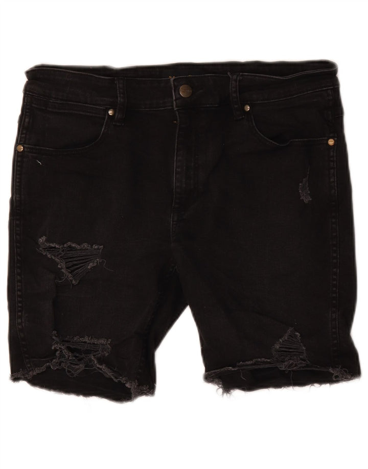 Pantaloncini di jeans invecchiati da donna Wrangler W32 grandi neri