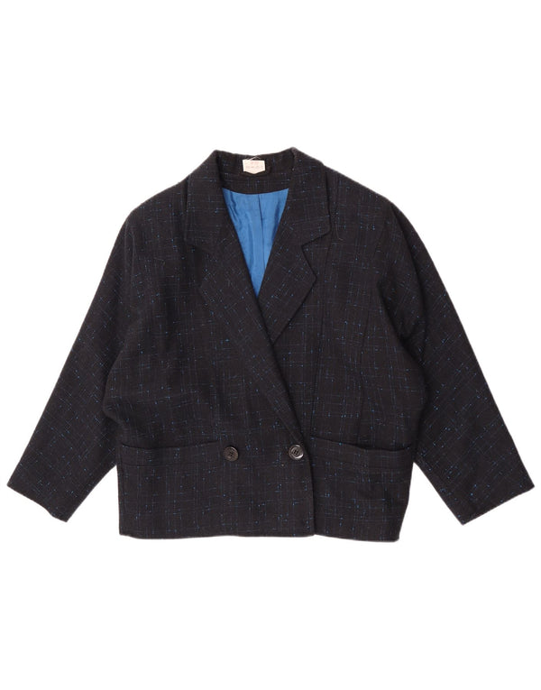 Giacca blazer oversize da donna vintage EU 34 XS blu navy a quadri