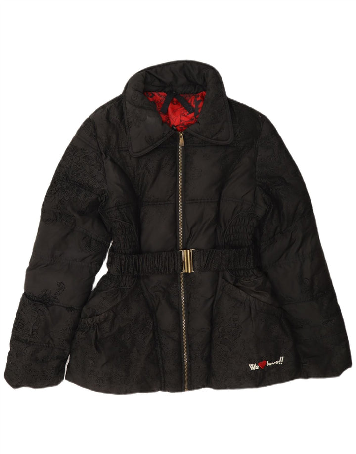 Desigual Giacca imbottita grafica da donna EU 40 Medio Nero Paisley Poliestere