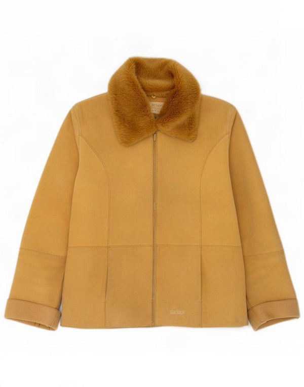Oxford Blue Womens Faux Leather Jacket UK 14 Large Yellow Colourblock