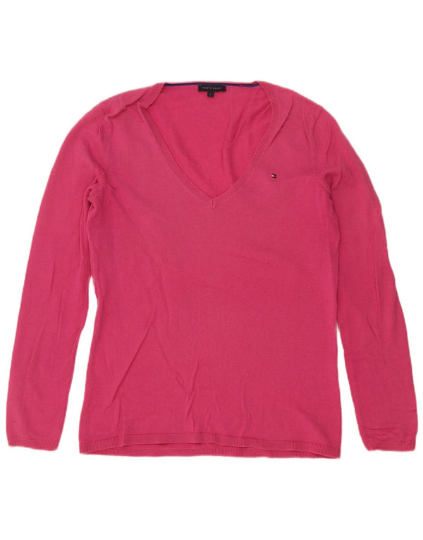 Maglione maglione con scollo a V da donna Tommy Hilfiger UK 14 grande lana rosa