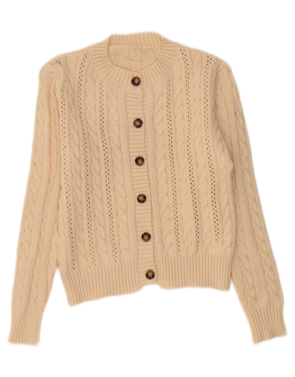 Maglione cardigan da donna VINTAGE UK 16 grande poliestere beige