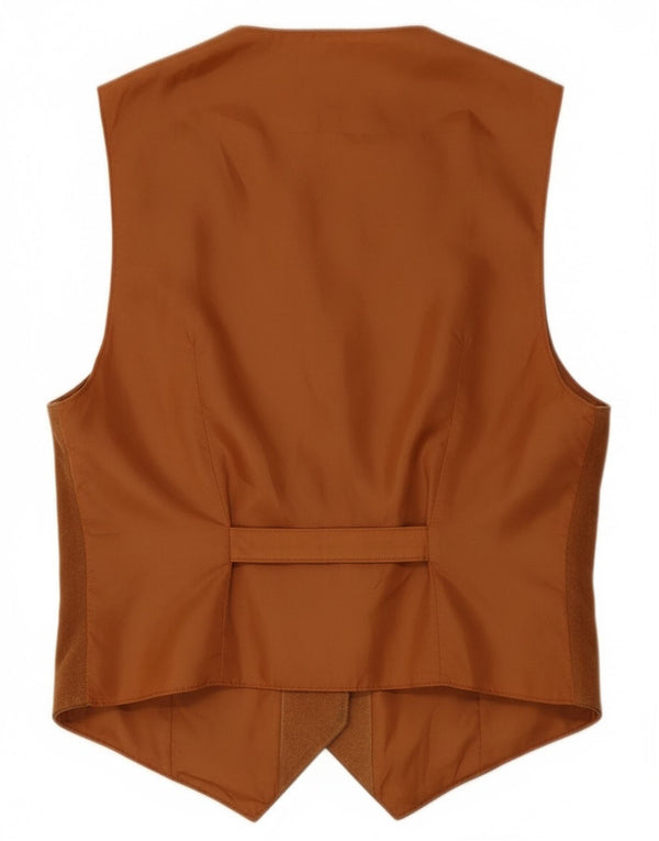 Gilet vintage da donna in pelle scamosciata UK 10 piccolo in pelle marrone