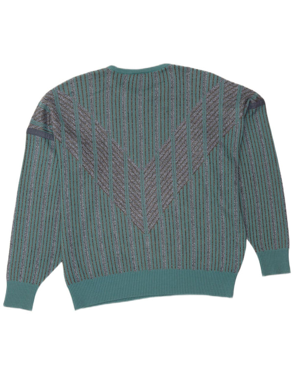 PIERRE SANGAN Maglione da uomo girocollo maglione grande acrilico a strisce blu