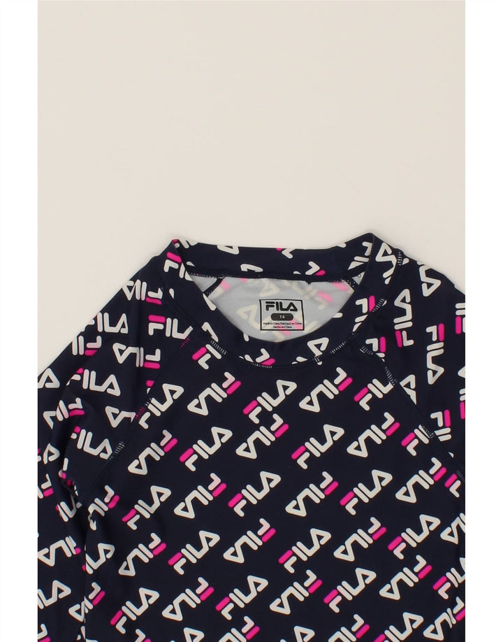 FILA Girls Graphic Top Long Sleeve 13-14 Years Navy Blue Polyester Vintage Fila and Second-Hand Fila from Messina Hembry 