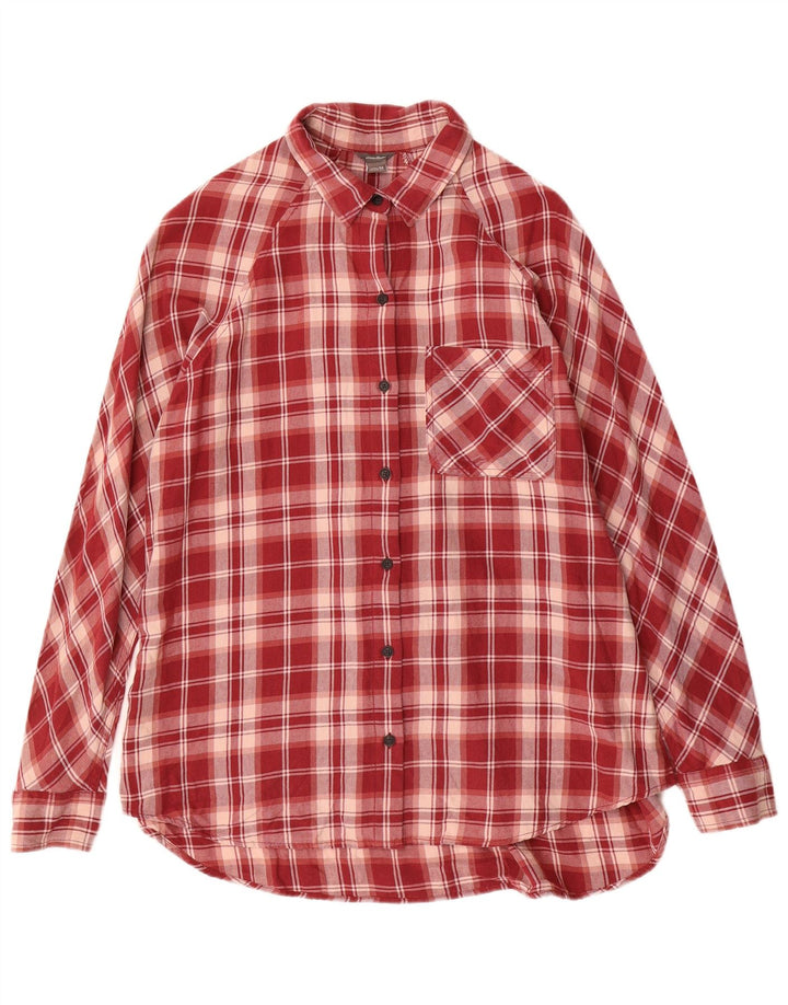 EDDIE BAUER Camicia da donna in flanella a taglio lungo, vestibilità ampia, UK 14, quadri rossi medi
