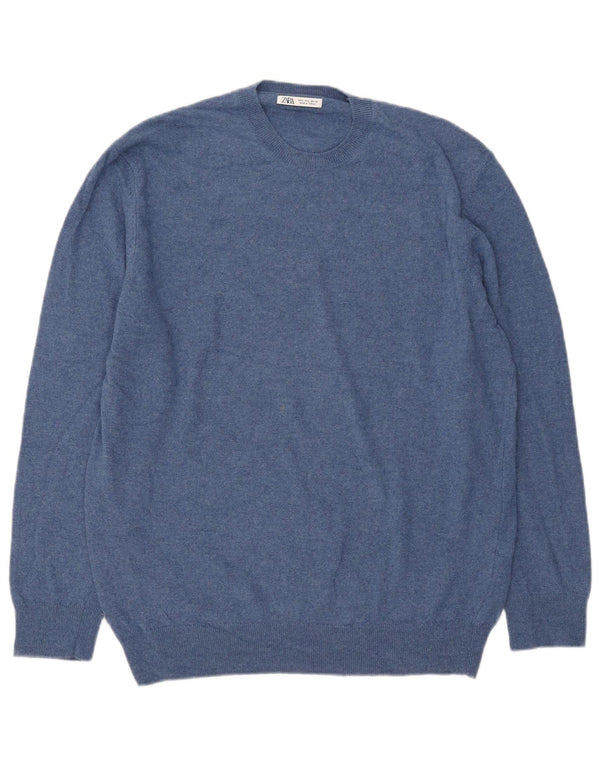 Maglione maglione girocollo da uomo Zara grande blu in poliammide