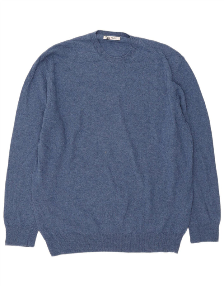 Maglione maglione girocollo da uomo Zara grande blu in poliammide