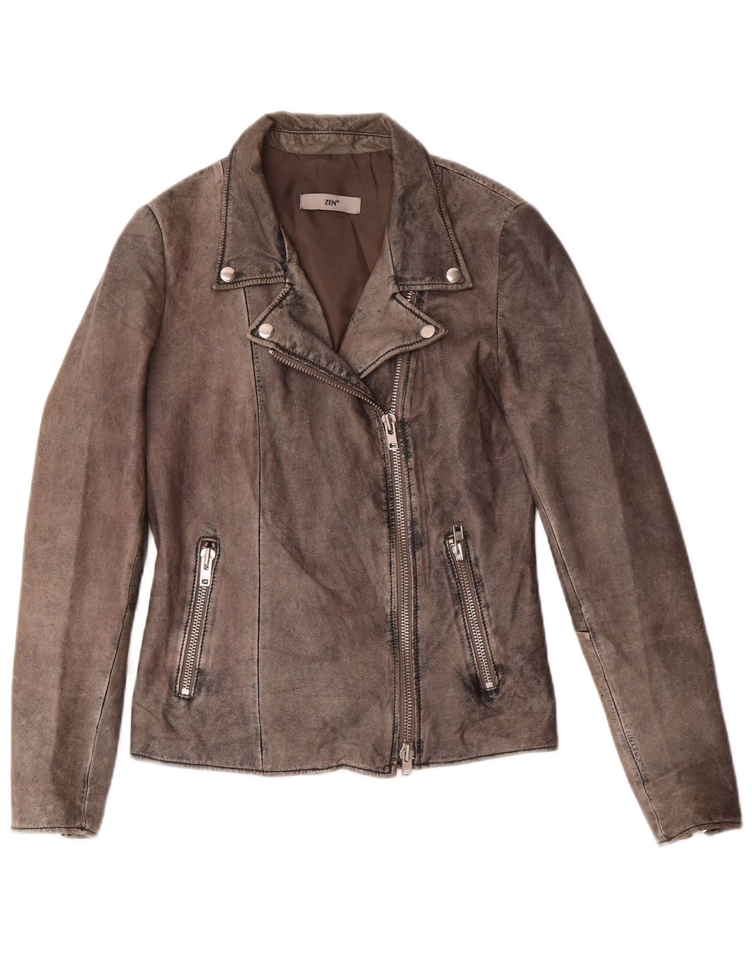 Giacca da motociclista in pelle da donna Zen IT 44 Pelle grigio medio