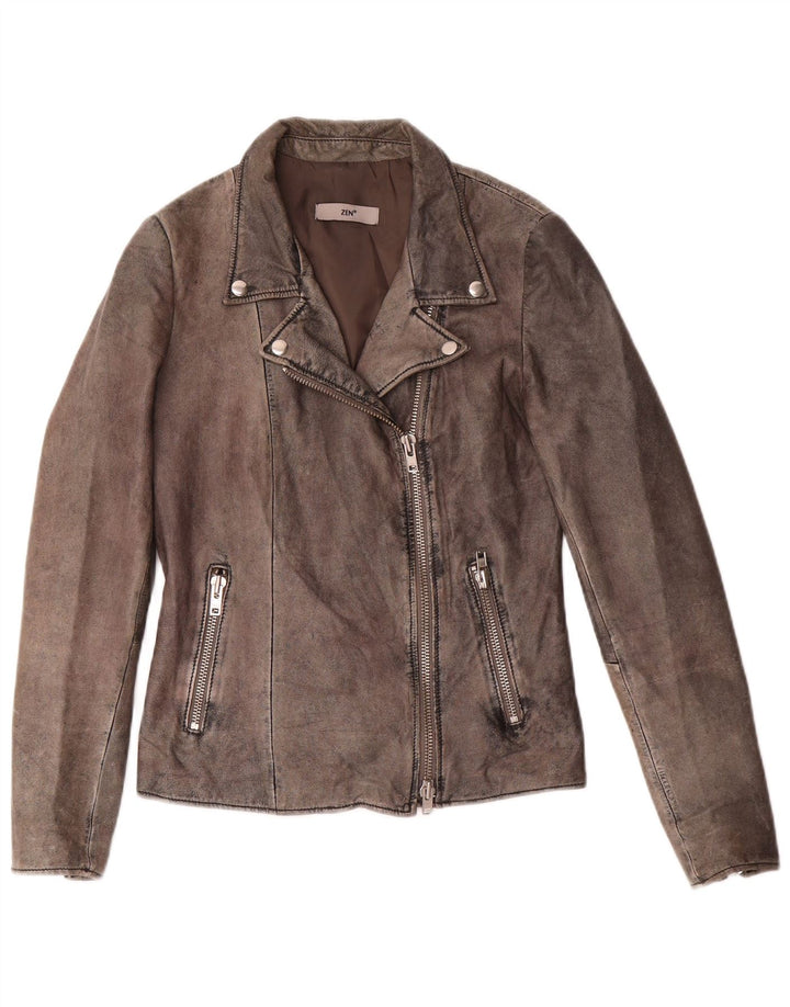 Giacca da motociclista in pelle da donna Zen IT 44 Pelle grigio medio