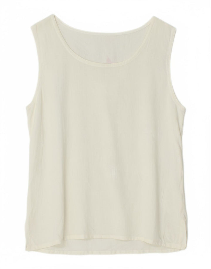 VINTAGE Womens Sleeveless Blouse Top UK 12 Medium Off White