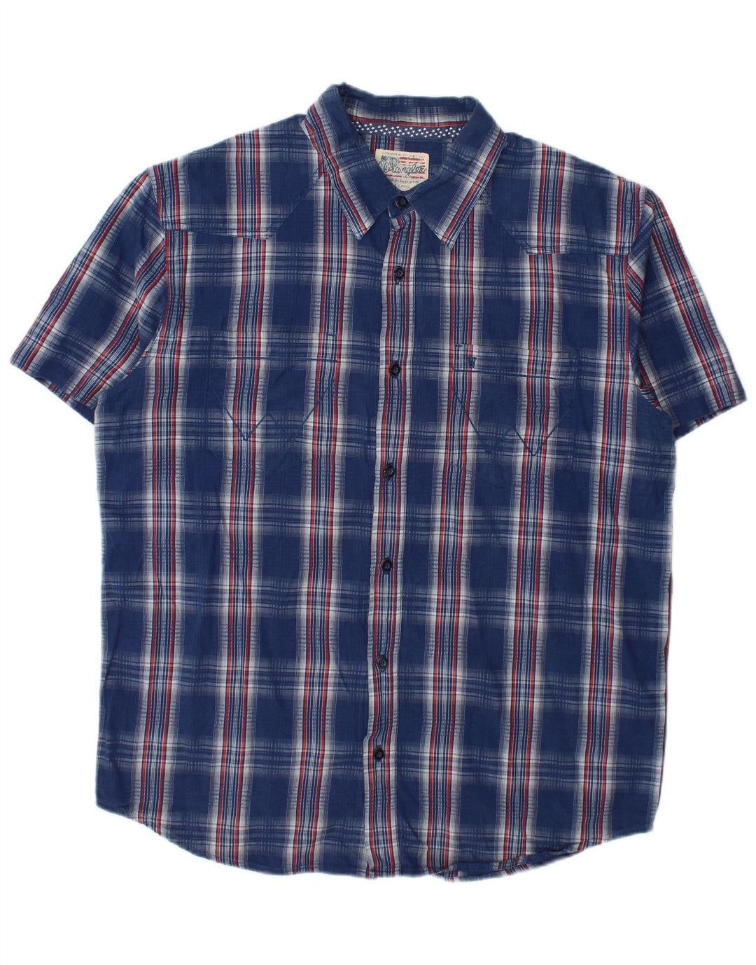 Camicia a maniche corte da uomo Wrangler XL in cotone a quadri blu