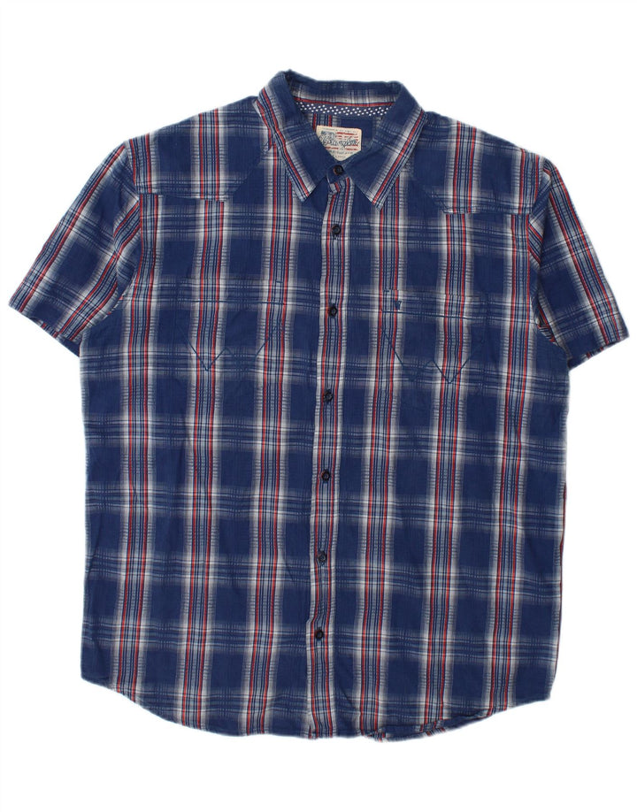 Camicia a maniche corte da uomo Wrangler XL in cotone a quadri blu