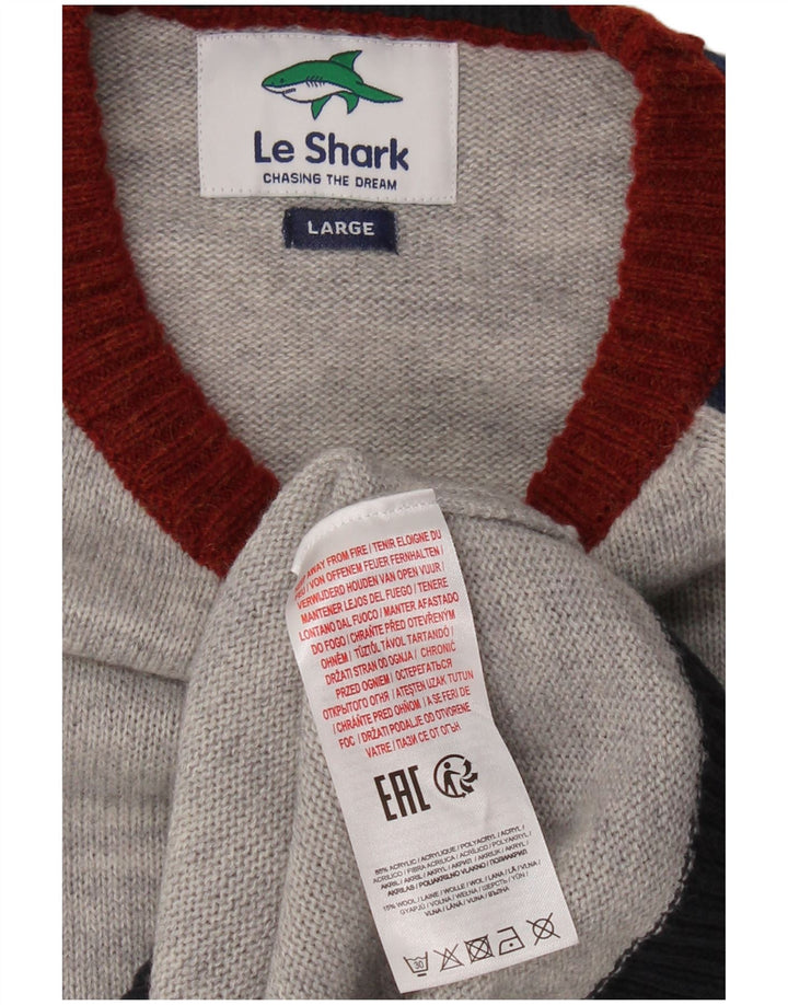 LE SHARK Maglione da uomo con scollo a barchetta, grande, in acrilico color block grigio