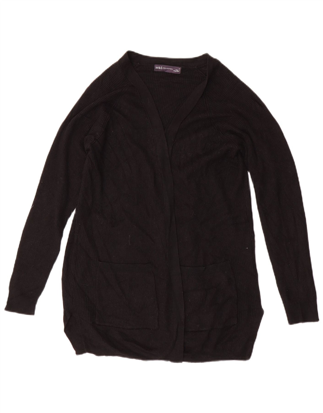 Maglione cardigan aperto da donna Marks & Spencer UK 10 piccolo in viscosa nera
