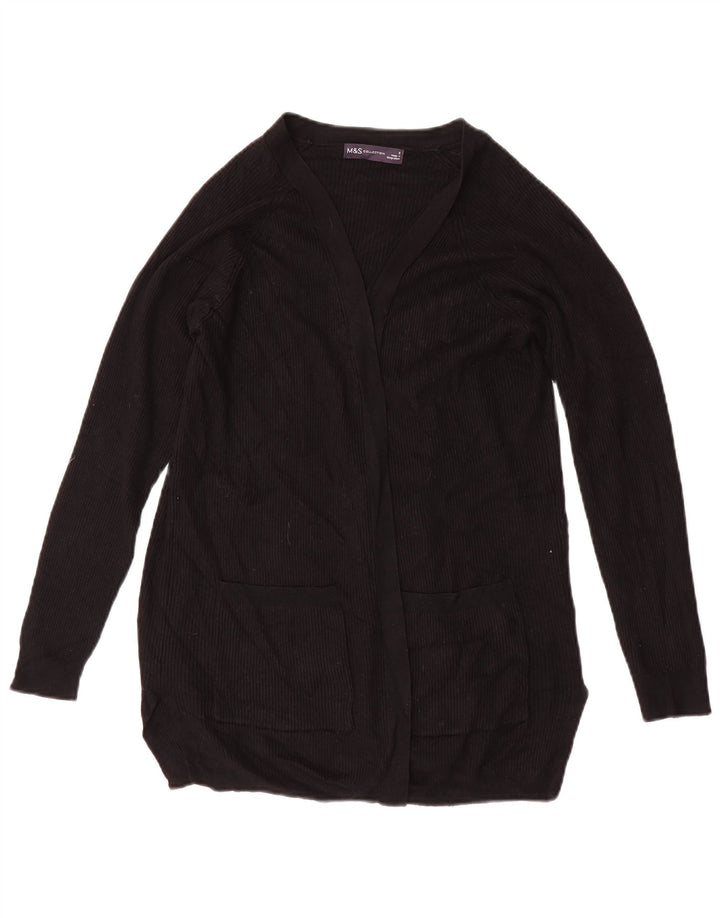 Maglione cardigan aperto da donna Marks & Spencer UK 10 piccolo in viscosa nera