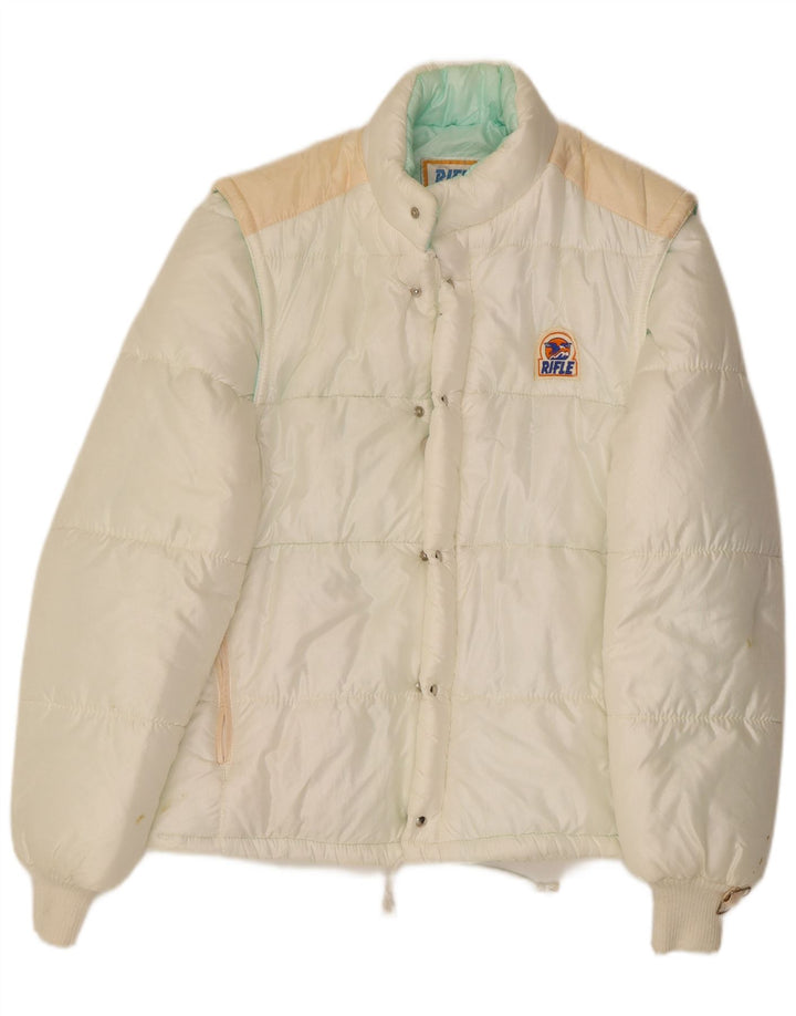 RIFLE Womens Oversized Padded Jacket UK 10 Small Off White Colourblock