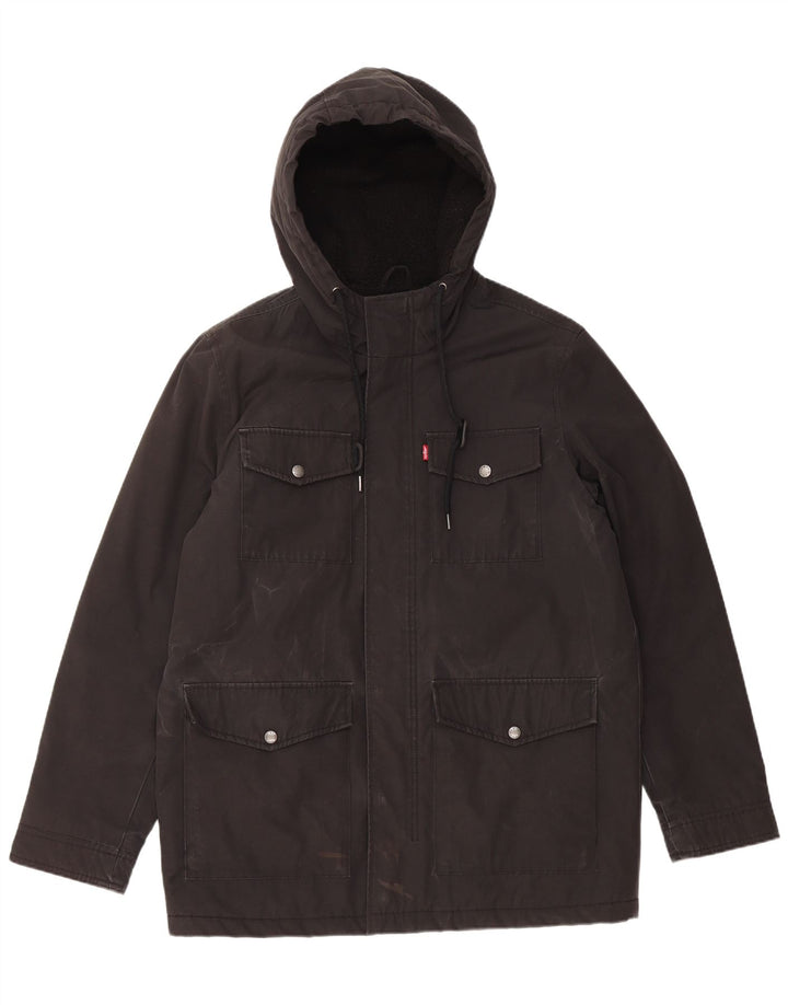 Giacca a vento con cappuccio da uomo Levi's UK 38 poliestere nero medio
