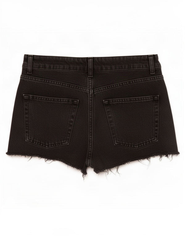 Topshop Pantaloncini di jeans invecchiati mamma da donna UK 10 piccoli W26 cotone nero