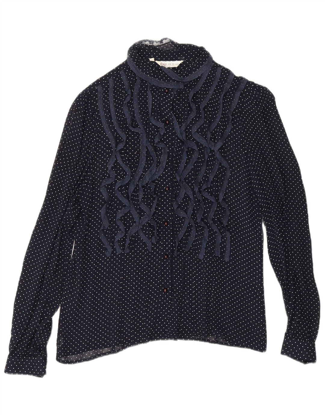 Blusa Camicia Vintage da Donna IT 46 Large in Viscosa Maculata Blu Navy