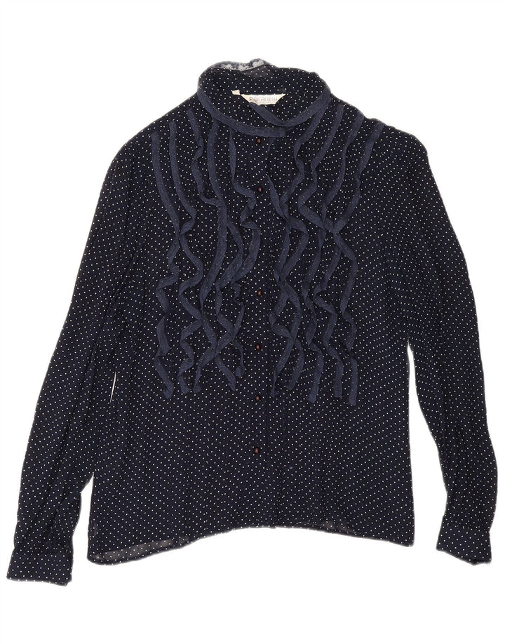 Blusa Camicia Vintage da Donna IT 46 Large in Viscosa Maculata Blu Navy