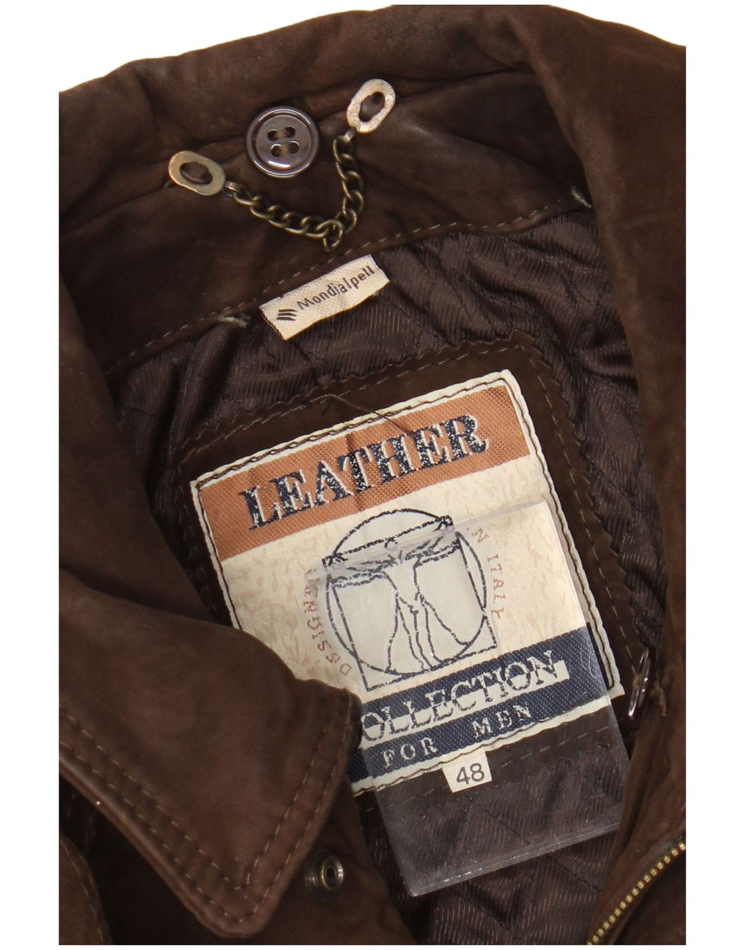 Giacca in pelle vintage da uomo IT 48 in pelle marrone medio