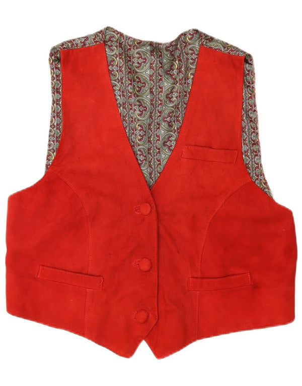 Gilet vintage da donna in pelle scamosciata corta UK 14 grande rosso retrò