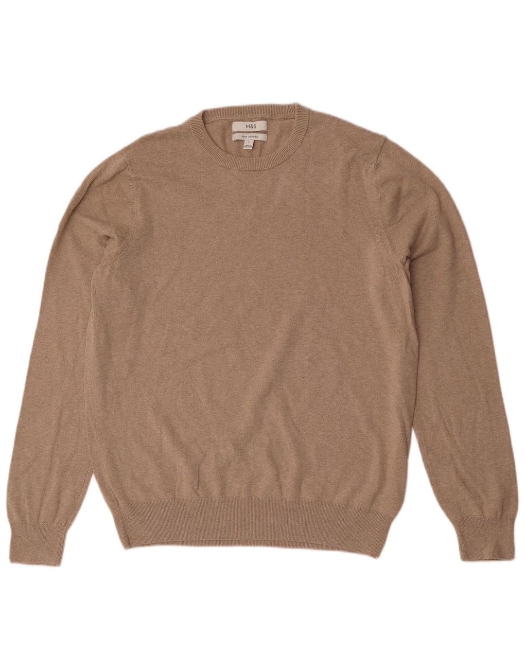 Maglione maglione girocollo da uomo Marks & Spencer grande cotone beige