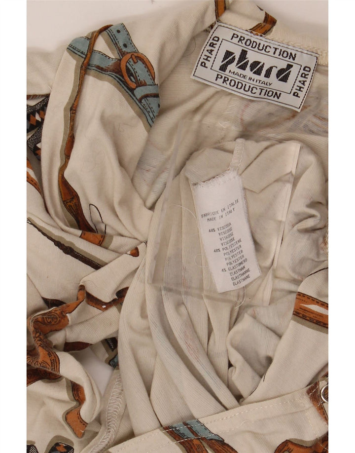 PHARD Womens Abstract Pattern Long Sleeve Bodysuit UK 12 Medium Off White