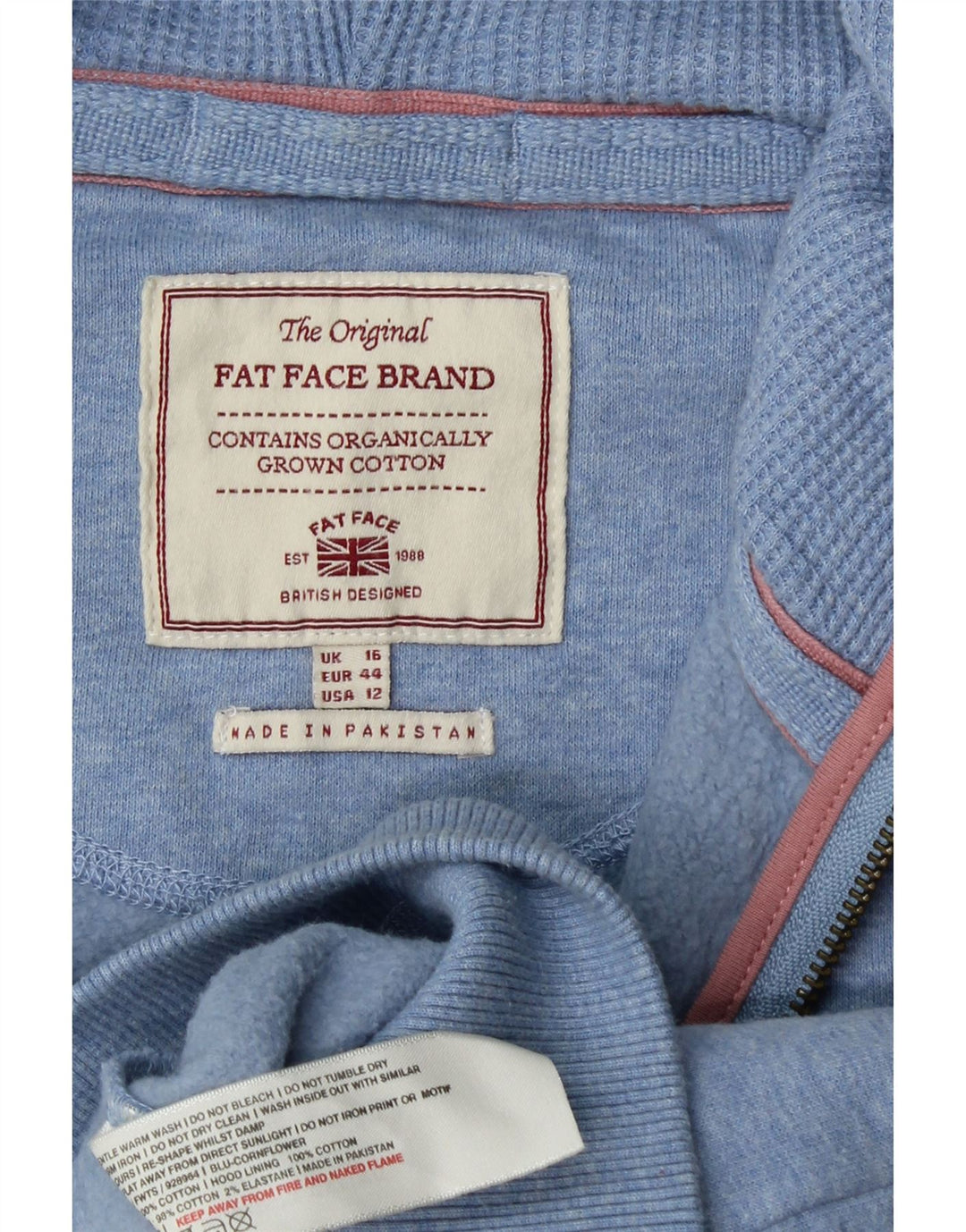 FAT FACE Maglione con cappuccio e zip da donna UK 16 Grande cotone blu