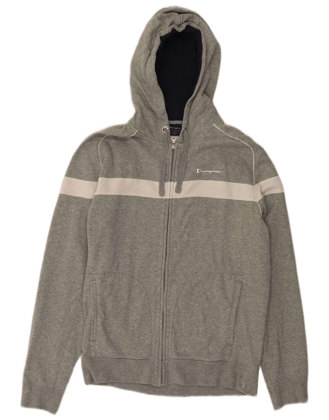 Maglione con cappuccio e zip da uomo CHAMPION in cotone color block grigio medio