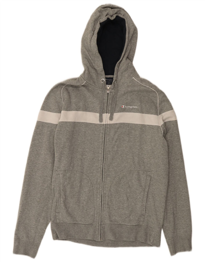 Maglione con cappuccio e zip da uomo CHAMPION in cotone color block grigio medio