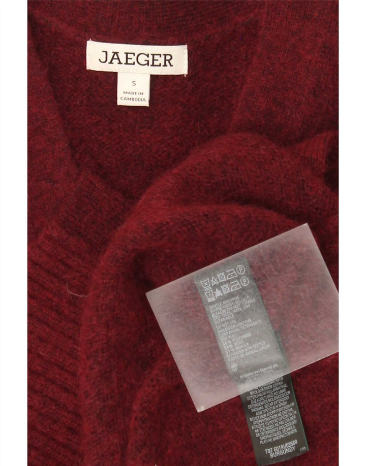 Maglione cardigan da donna Jaeger UK 10 piccolo bordeaux in poliammide