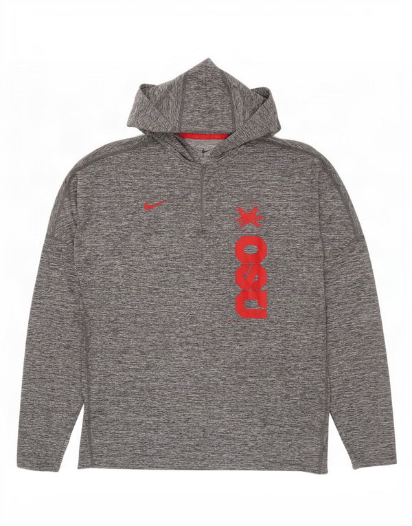 Top Nike da uomo Dri Fit con cappuccio grafico a maniche lunghe grande grigio screziato
