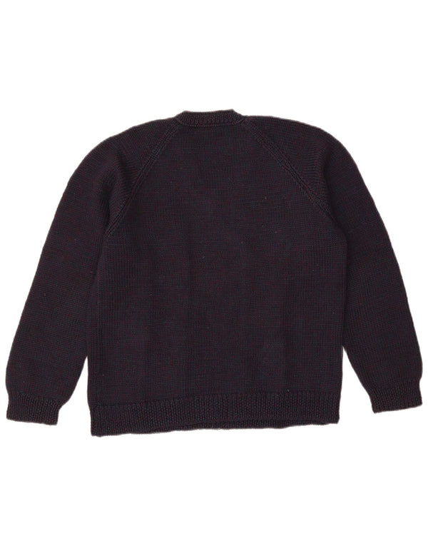 Maglione maglione vintage da donna con scollo a V UK 16 grande blu navy