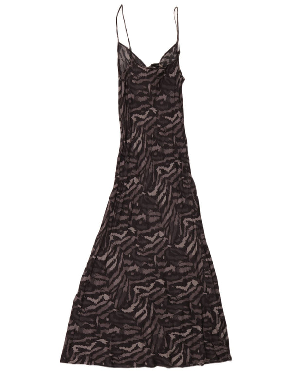 Abito lungo senza maniche da donna All Saints UK 6 XS viscosa nera con stampa animalier