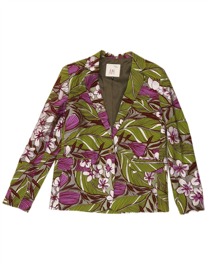 Giacca blazer vintage da donna a 1 bottone IT 42 Cotone floreale verde medio