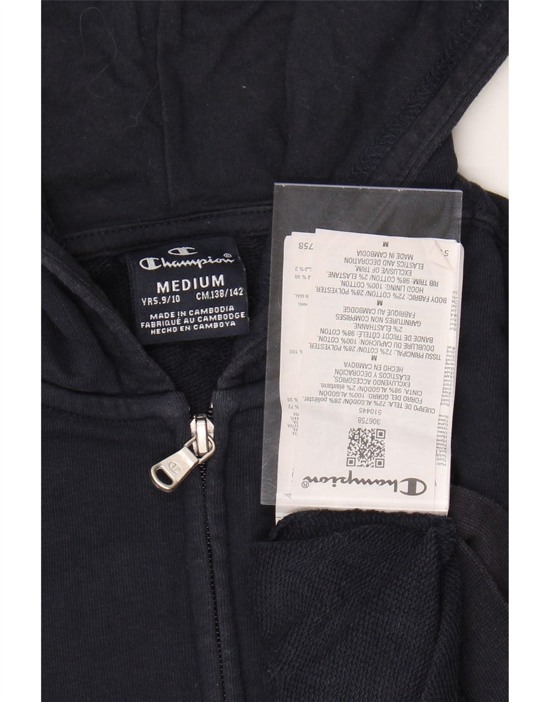 Felpa con cappuccio e zip grafica CHAMPION per ragazzi 9-10 anni medio blu navy