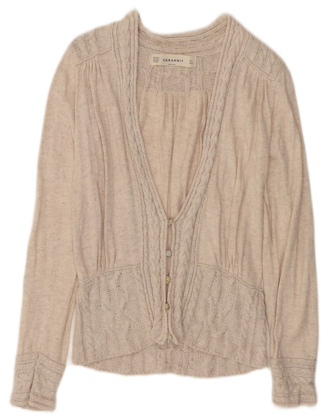 Maglione Cardigan Da Donna ZARA UK 14 Grande Cotone Beige