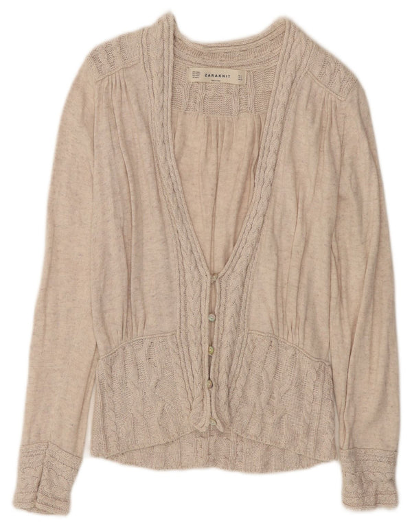 Maglione Cardigan Da Donna ZARA UK 14 Grande Cotone Beige
